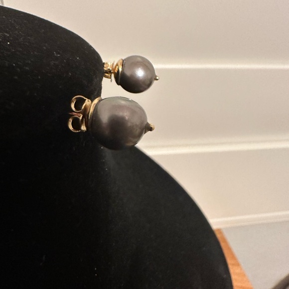 14k yellow Gold and Tahitian pearl station necklace and stud earrings - Picture 8 of 11